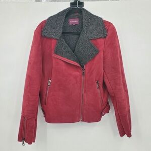 ♧♧ Vigoss Faux Suede Sherpa Maroon Moto Jacket Size Large